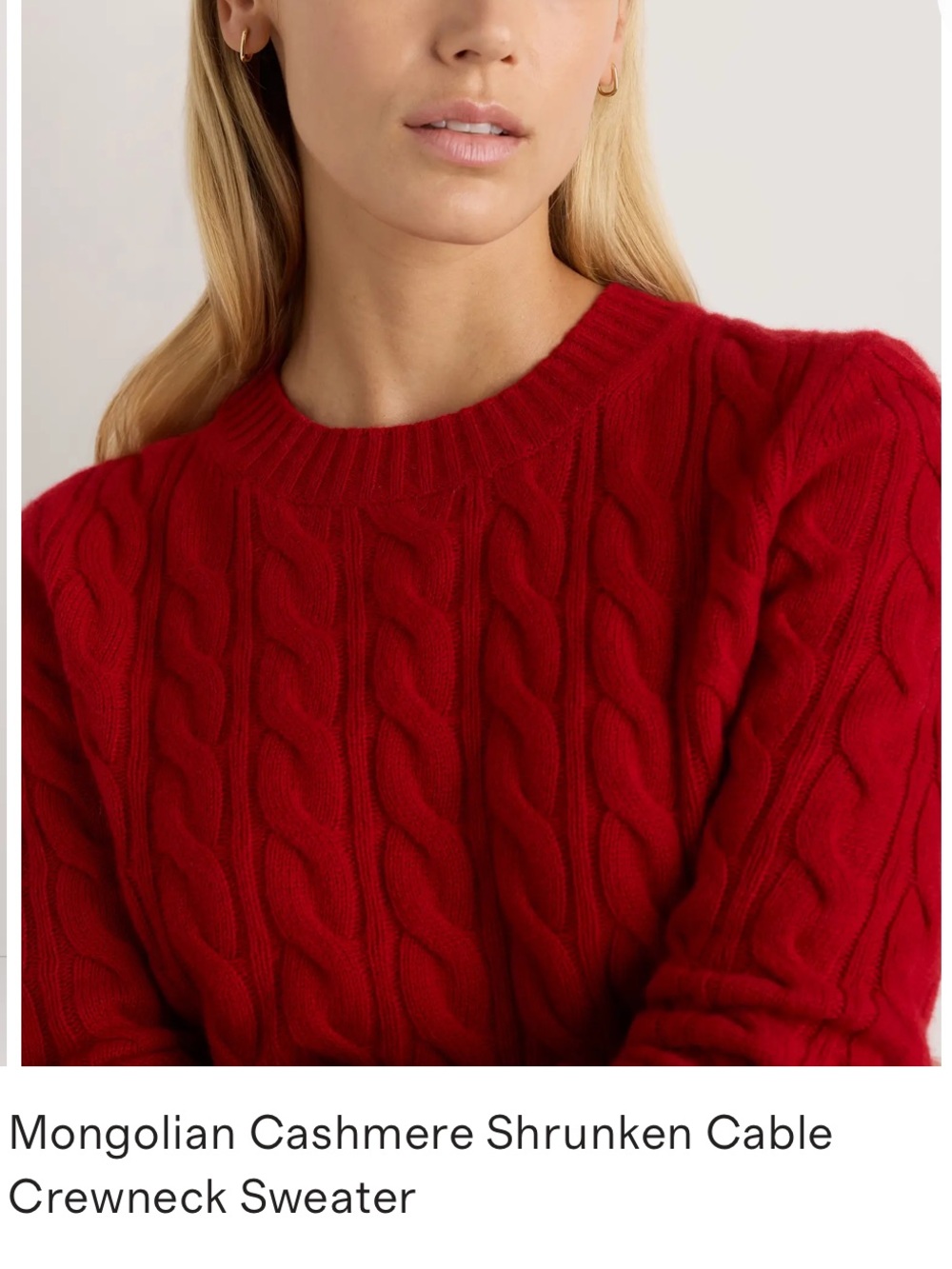 NWT Quince Cashmere Red Cable Crewneck Sweater